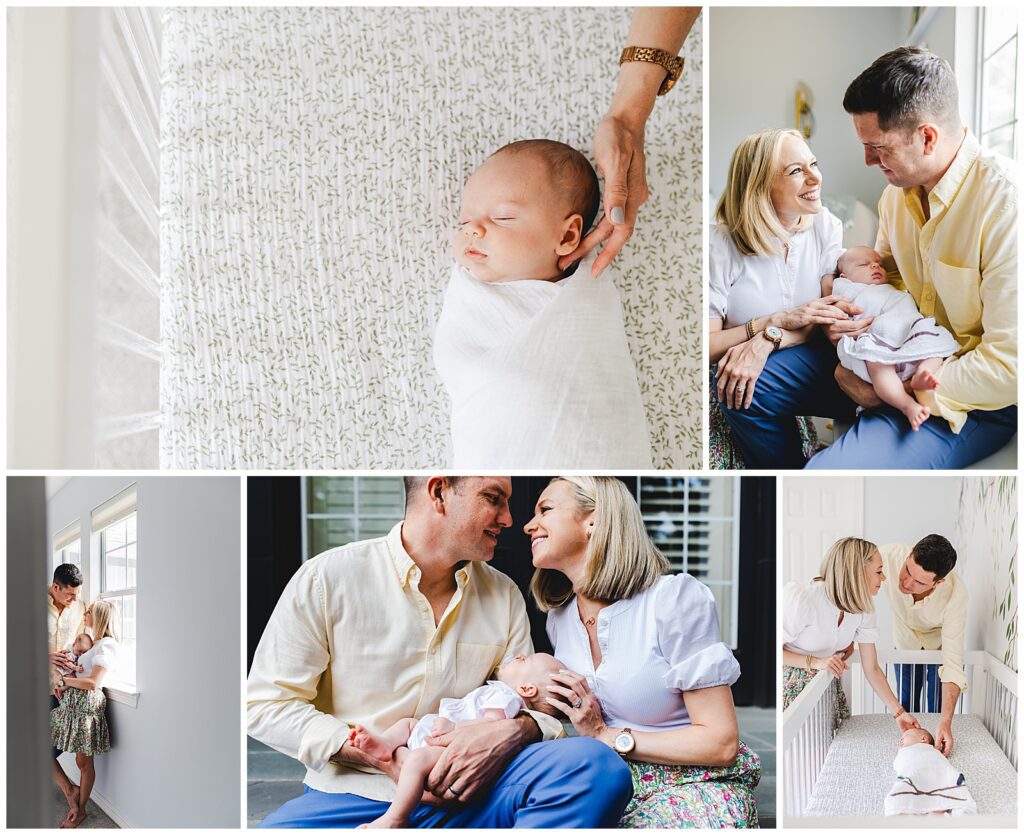 mom and dad with brand new baby during their in-home lifestyle session in Fort Worth