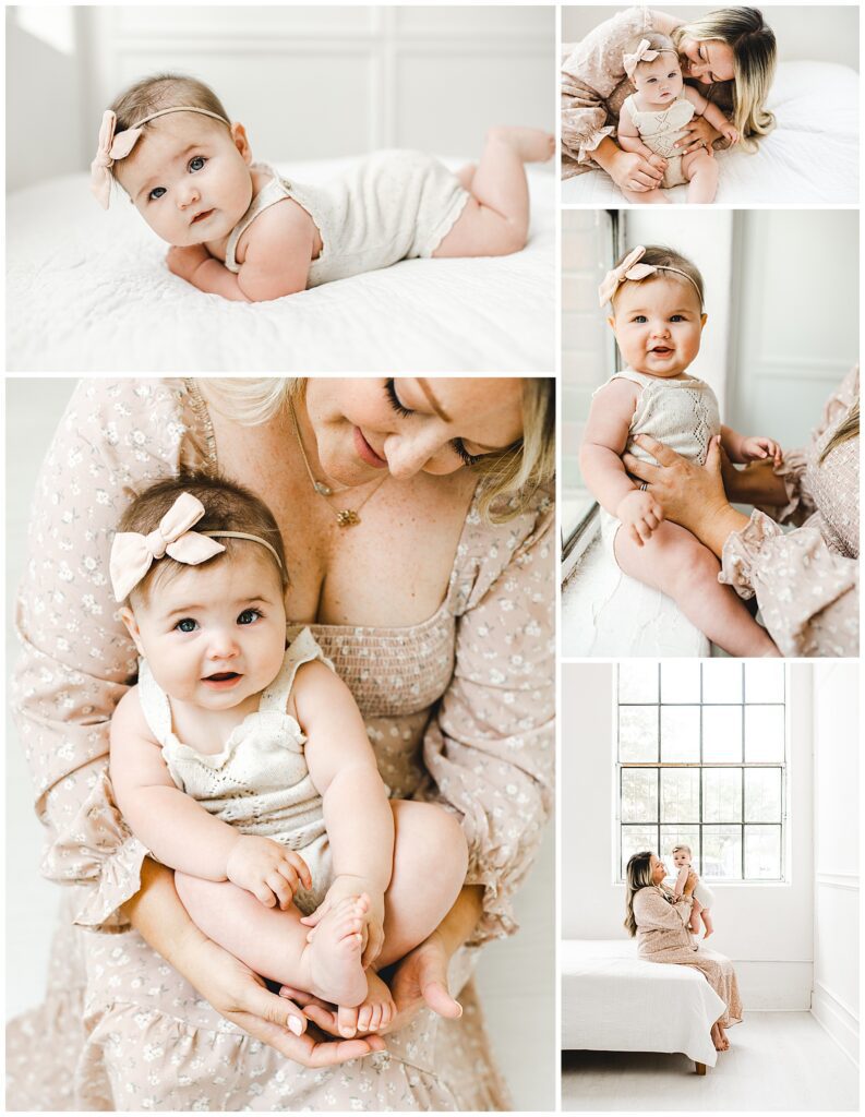 6 month old pictures in a natural light studio Dallas and Fort Worth photographer